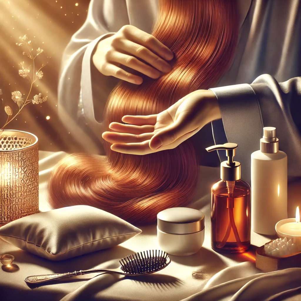 L'immagine è una rappresentazione di una scena di bellezza e cura dei capelli.